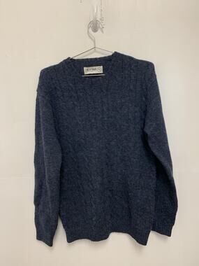 Line of Trade Shetland Wool Cable Knit Fisherman Sweater Men M Blue Heritage